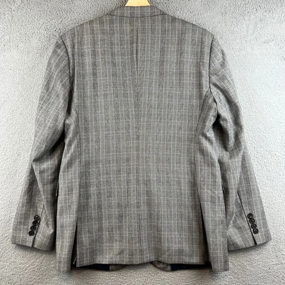Hugo Boss Mens Grey Blue Glen Plaid Two Button Blazer Sport Coat Jacket 42R